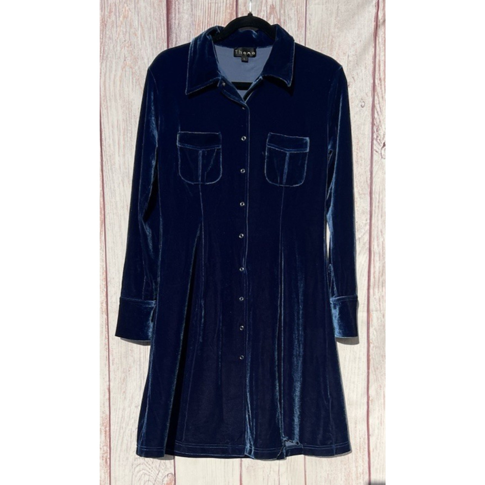 THOMO Dress Knee Length Vintage Velvet Snap Front Western Fair Witchy Goth L